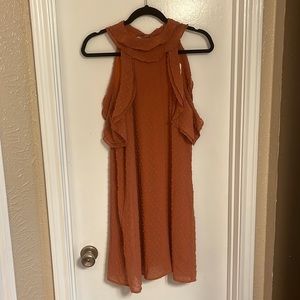 Burnt Orange dotted ruffle trim Entro dress size L